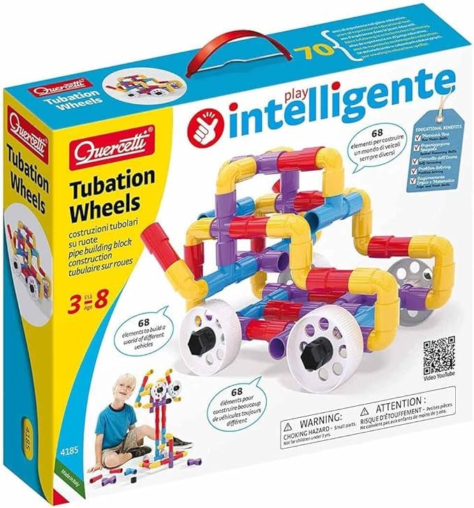 Opiniones Quercetti 041857 Tubation Wheels Toy, Multi-Coloured, 68 Pezzi - Juguete educativo de construcción con ruedas - ¡Diversión garantizada para los más pequeños!