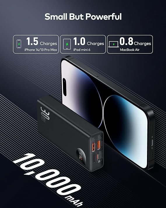 Baseus Bateria Externa 10000mAh, PD 30W Carga Rapida Power Bank con Pantalla LED y USB C - Opiniones y Precio.