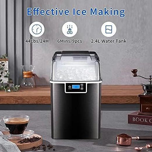 Máquina para fabricar hielo sobre encimera con capacidad de 44 libras al día, hielo autolimpiante y función de temporizador. ¡Consigue hielo masticable triturado en segundos!