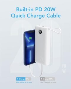 Opiniones VRURC Power Bank 20000mAh USB C Carga Rápida, Cargador Portátil con 4 Cables de Carga Integrados(UCB C/Micro USB) - Mejor Precio 2021