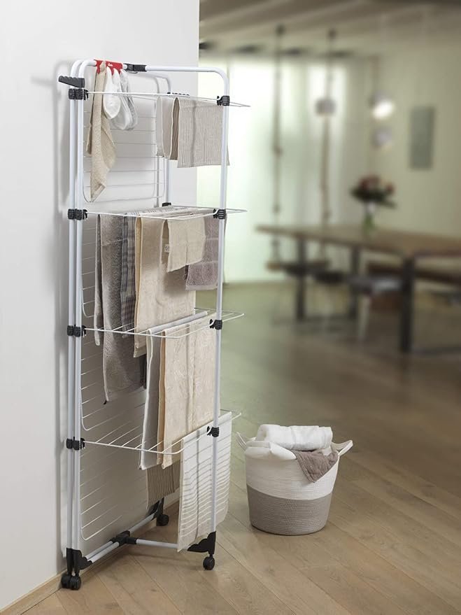 Tendedero vertical de acero inoxidable Vileda Mixer 4 - Edición 2021, con 4 niveles y 8 rejillas, opiniones y análisis completo.