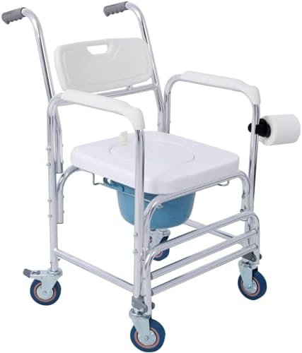 Taburete de Ducha Plegable para Silla de Ruedas con Ruedas, Silla de Inodoro con Inodoro, Silla de Inodoro 4 en 1 con Ruedas - Opiniones Genérico
