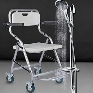 Taburete de Ducha Plegable con Ruedas para Personas Mayores con discapacidad - Silla de Ruedas portátil con reposabrazos Opiniones Genérico