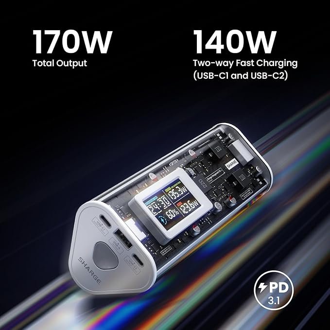 Opiniones Sharge Power Bank 170W (Negro, Cyber Prism3) - Imagen del producto con diseño moderno y potente. ¡Consíguelo ahora!