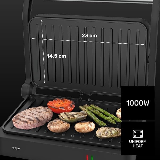 Opiniones Taurus - Grill Eléctrico Mygrill Vintage Cream 1000W | Apertura 180º | Placas 23x14.5 cm | Recubrimiento Antiadherente - Imagen del producto - Taurus Grill Eléctrico Mygrill Vintage Cream 1000W con apertura de 180º y placas de 23x14.5 cm. Ideal para cocinar sin que los alimentos se peguen.