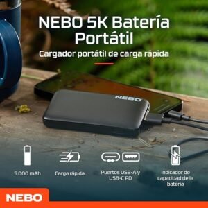 NEBO 5K Power Bank - Batería Portátil de Carga Rápida - Cargador de Teléfono USB-C (5.000 mAh de Capacidad) - Opiniones y Características - Imagen del Producto