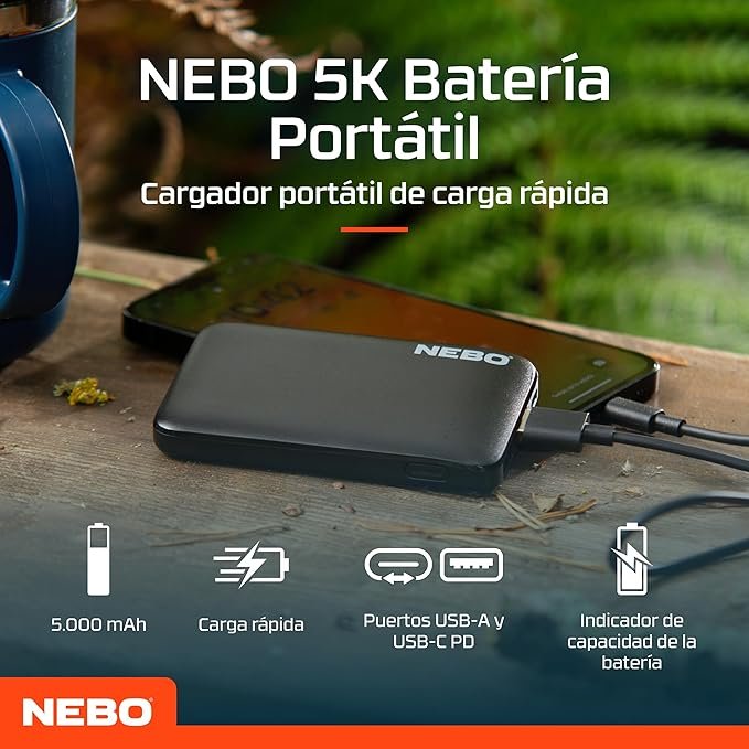 NEBO 5K Power Bank - Batería Portátil de Carga Rápida - Cargador de Teléfono USB-C (5.000 mAh de Capacidad) - Opiniones y Características - Imagen del Producto