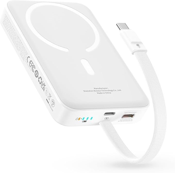 Opiniones Baseus Magsafe Power Bank PD 30W, 10000mAh Batería Externa Magnética con Cable USB-C Integrado (Carga/Descarga)
