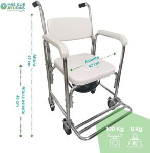 Silla de aluminio con inodoro y ruedas para WC y ducha | Reposapies Abatible y Bloqueo de las 4 Ruedas, la mejor opción para tu comodidad y seguridad en el baño. ¡Cómprala ahora!
