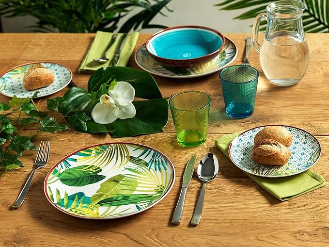 Vajilla Tognana Jungle de 18 piezas en Porcelana Multicolor - Opiniones y Precio
