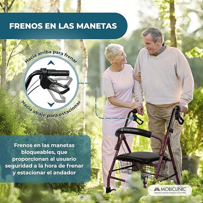 Opiniones Mobiclinic® - Andador para ancianos, Modelo Escorial, Marca española - Plegable, Frenos manuales y bloqueables. ¡Descubre la mejor opción para la movilidad de tus seres queridos!
