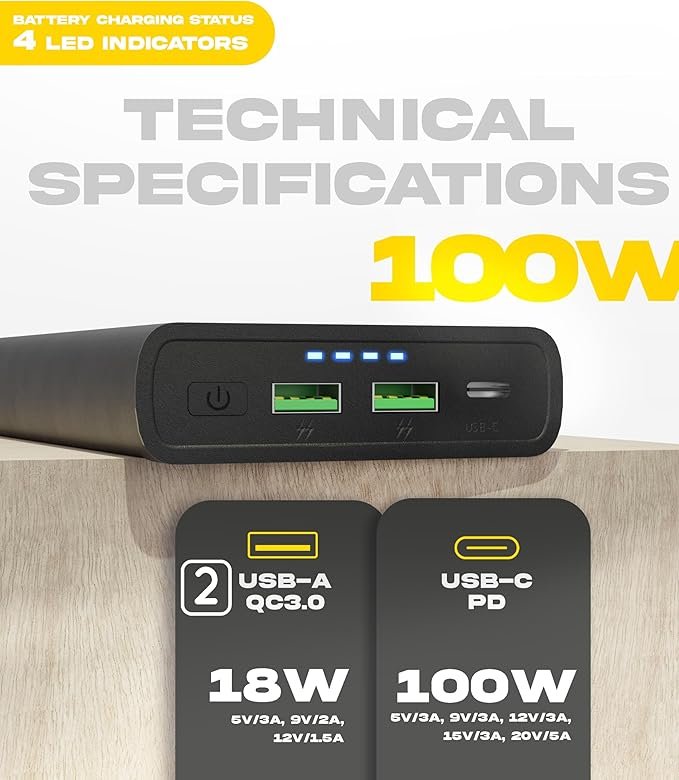 Power Bank Sunslice de 26,800 mAh y 100W para portátil y teléfono, USB-C. ¡Entra ya!