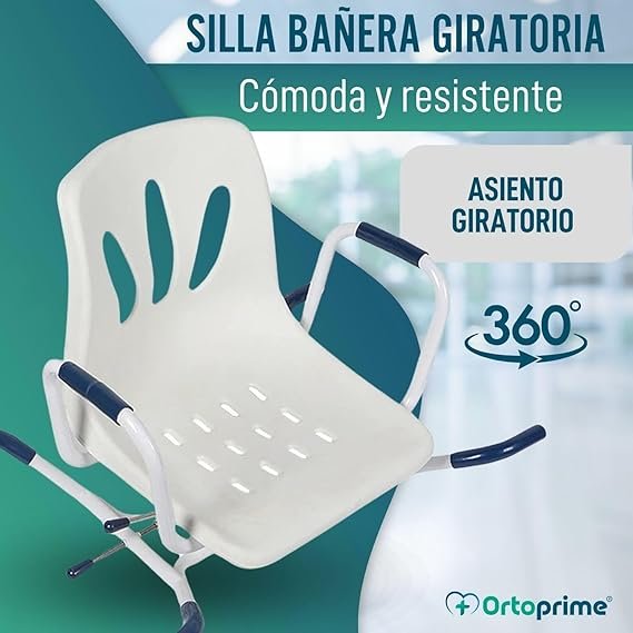 Opiniones OrtoPrime Silla Bañera Giratoria 360º - Asiento Bañera Adulto Cómoda Transferencia - Silla Ducha Mayores FÁCIL Acceso - Imagen Producto