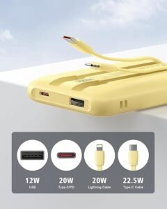 Opiniones QECVEC Cargador portátil de 10000 mAh, Carga rápida PD de 22,5 W Power Bank portátiles, Cargador compacto para teléfono con cable integrado - Imagen del producto