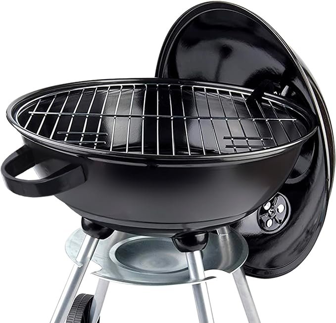 Barbacoa de carbón portátil AKTIVE redonda 46x89 cm con tapa y doble parrilla - Opiniones y precio - Compra ahora online.