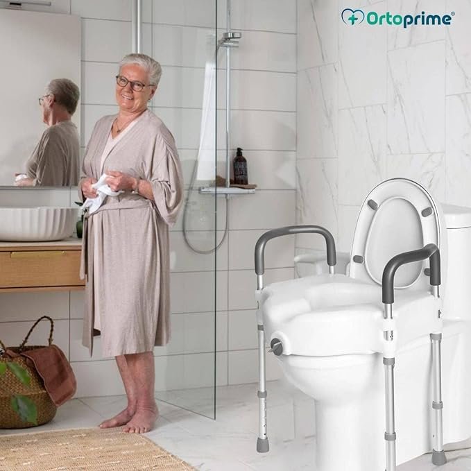 Opiniones OrtoPrime Elevador WC Adultos con Reposabrazos Acolchados - Alzador con Patas Regulables en Altura - Silla Medida Universal - Imagen del producto adulto.