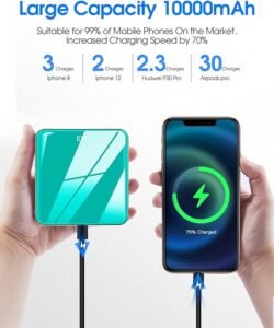 Banco de energía con cables integrados, 10000 mAh, cargador portátil delgado de pantalla LED. ¡Obtén energía de forma rápida y segura en cualquier momento y lugar! ¡Haz tu vida más cómoda y eficiente con este potente cargador portátil!