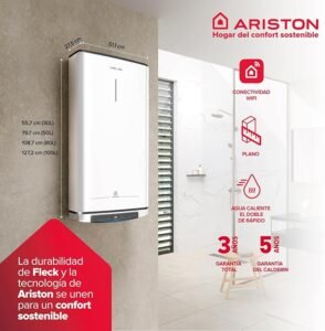 Termo eléctrico Ariston Velis Pro Wifi (ex.DUO 5 Fleck) - 50 litros, bajo consumo y multiposición. Calentador de agua eléctrico plano.