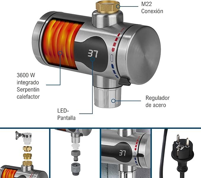 Calentador eléctrico de agua instantáneo Hoberg | Calentamiento rápido y eficiente | Con indicador de temperatura - Opinionescalentadorhoberg.