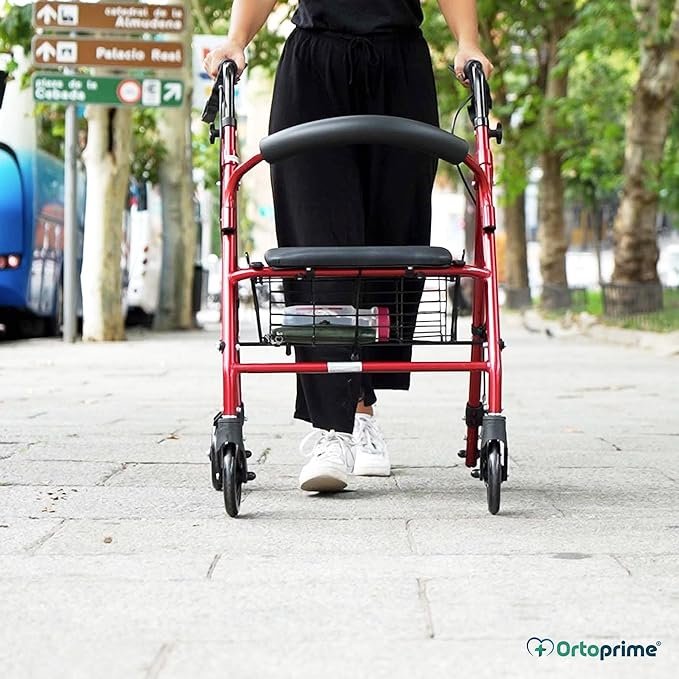 Opiniones OrtoPrime Andador para Ancianos ROLLATOR de 4 Ruedas Plegable con Frenos de Maneta - Andadores adultos andador Ortopedia Rollator 4 Ruedas Caminadores para Mayores.