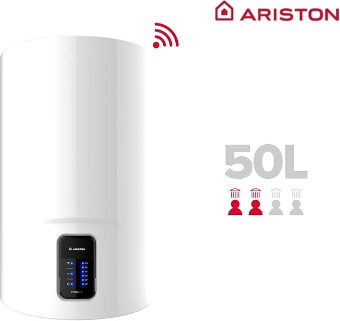 Opiniones Ariston, Lydos Wifi - Termo Eléctrico 50 Litros Vertical, Calentador de Agua Eléctrico, Función ECO-EVO, Conectividad Wifi - Imagen del producto con conectividad Wifi.