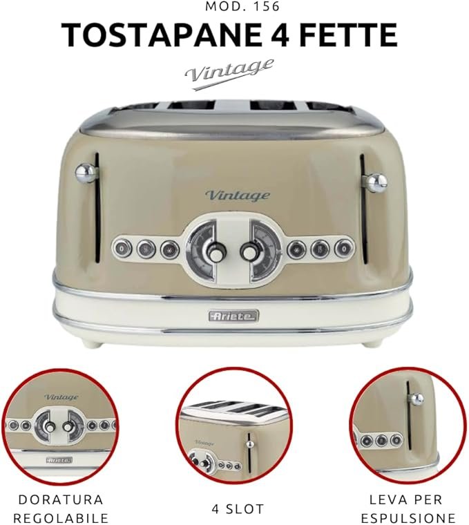 Ariete Vintage Tostadora 4 Rebanadas 1600W Beige - Opiniones y Análisis Completo