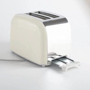 MakeCuisine Pack Vintage/Tostadora Retro 2 Ranuras Anchas/Cancelar, Recalentar, Descongelar/900W - Imagen del producto con estilo vintage y diseño retro. Una tostadora con 2 ranuras anchas que te permitirá cancelar, recalentar y descongelar tus alimentos fácilmente. Potencia de 900W para un tostado perfecto en todo momento. ¡Haz que tus desayunos sean aún más especiales con esta tostadora única!