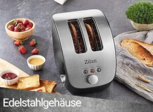 Tostadora de acero inoxidable Zilan Z ?ekil - 2 rebanadas, diseño oblicuo y 1000 W de potencia. Máquina para tostar moderna y elegante.