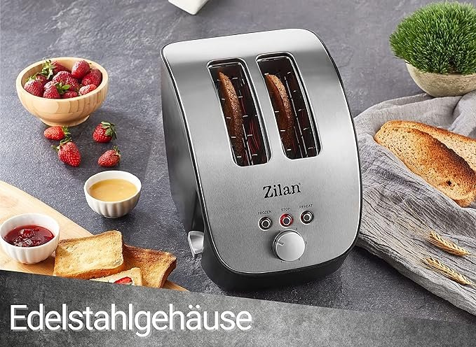 Tostadora de acero inoxidable Zilan Z ?ekil - 2 rebanadas, diseño oblicuo y 1000 W de potencia. Máquina para tostar moderna y elegante.