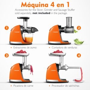 AMZCHEF Licuadora prensado en frío - Extractor de zumos y verduras - Licuadoras para zumos con 2 depósitos y cepillo.