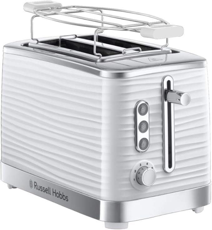 Tostadora Russell Hobbs Inspire Blanco - Opiniones: Descubre la tostadora de 2 ranuras cortas y anchas ideal para 2 rebanadas. ¡Añade estilo a tu cocina con este práctico electrodoméstico!