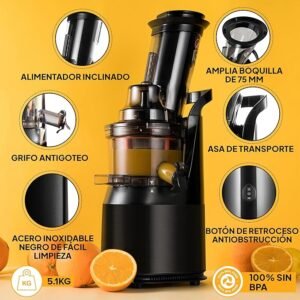Opiniones Fridja F1900 - Extractor de zumos para frutas y verduras, exprimidor lento de prensado en frío, exprimidor eléctrico sin BPA - Imagen del producto