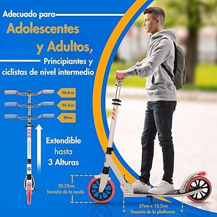 Opiniones SereneLife Patinete Adolescentes FreNoManillar - Imagen del producto con luces, plegable y ajustable para adultos.