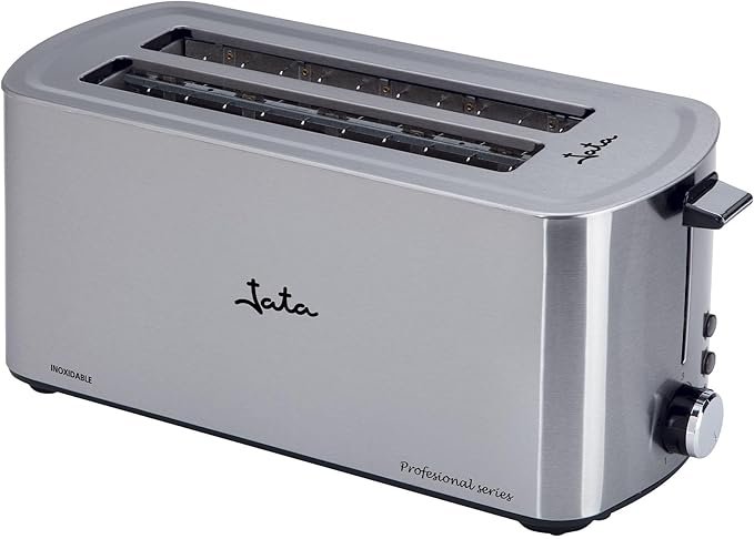 "Compra la Tostadora Jata TT1046 de Boca Ancha Inox - ¡Opiniones y Análisis! Dos ranuras de 255mm x 40mm y 5 posiciones de tostado. ¡Aprovecha esta oferta en tostadoras de calidad en acero inoxidable!"