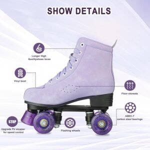 "XUDREZ Women Roller Skates High Top Shoes Double Row Shiny Roller Derby Skates Four | Opiniones"