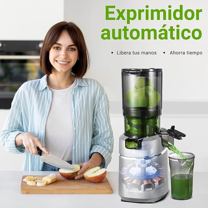 AMZCHEF Extractor de Zumos y Verduras Automático, 135MM Apertura y 1.8L Capacidad Licuadora para Verduras y Frutas Entera - Opiniones y Análisis 2021