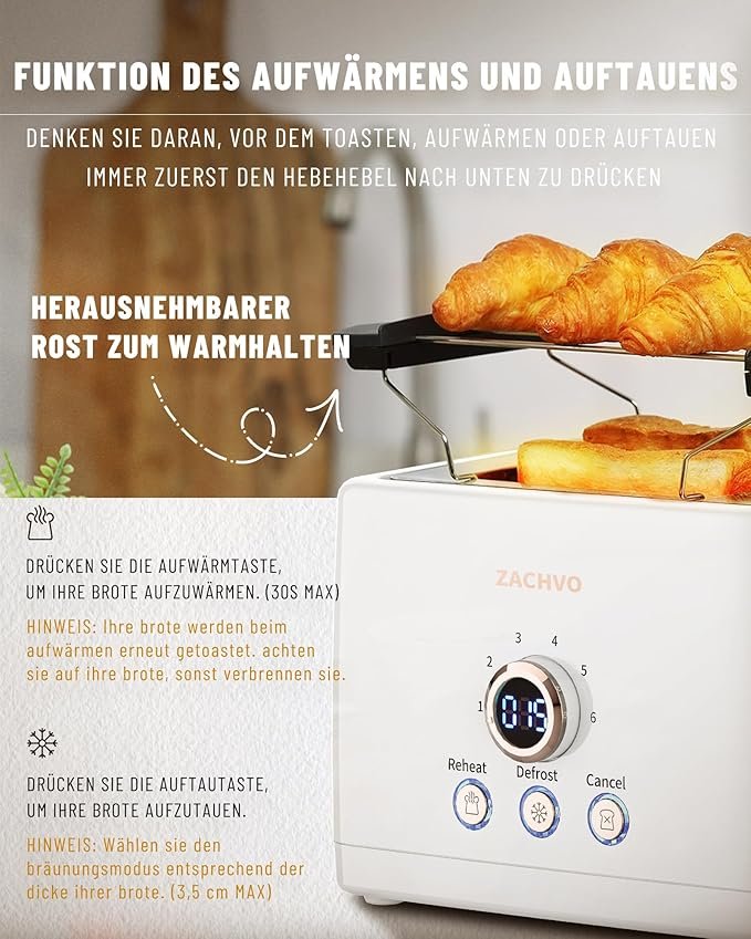 Tostadora ZACHVO con accesorio para panecillos, 6 niveles de tostado, 850W y bandeja recogemigas extraíble. ¡Aprovecha esta oferta exclusiva en nuestra tienda online!
