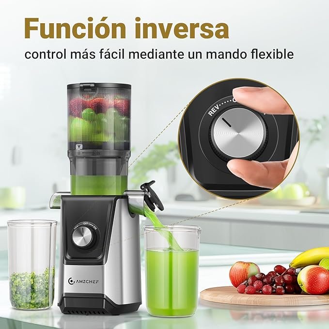 Licuadora prensado en frío AMZCHEF 200W - Perfecta para verduras y frutas enteras - Opiniones 2022