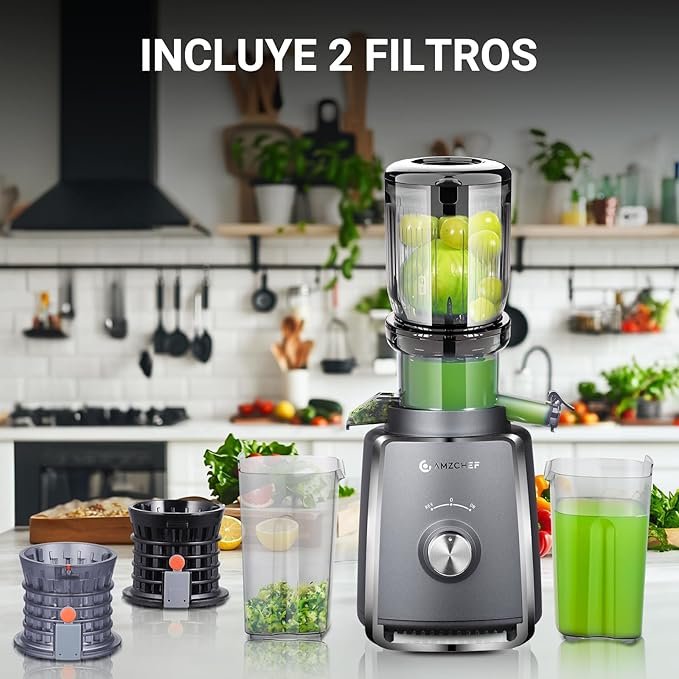 AMZCHEF Licuadora con 2 filtros de alta calidad para frutas y verduras - Extractor de jugos de 250W: ¡El complemento perfecto para tu cocina!
