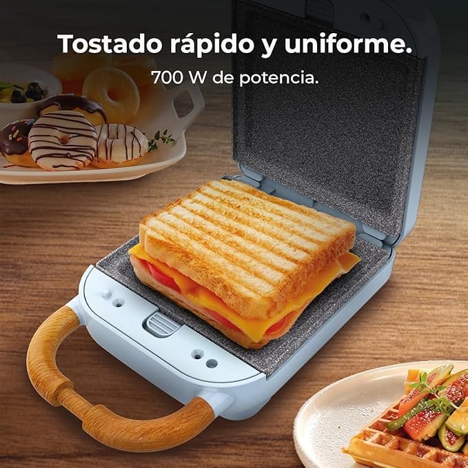 Opiniones Cecotec Sandwichera Vintage Rock'Ntoast Retro One Blue. 700W 3 Placas Intercambiables Diseño Retro. Imagen del producto.
