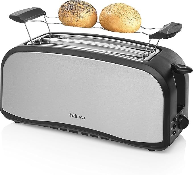 Imagen de la tostadora Tristar BR-1046 con dos ranuras largas, 6 niveles de tostado y bandeja recogemigas, ideal para descongelar tus alimentos con facilidad. ¡Descubre las opiniones de los usuarios sobre este increíble producto!
