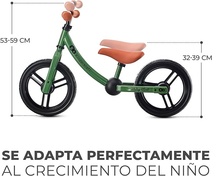 Opiniones Kinderkraft, 2WAY NEXT Bicicleta sin Pedales para Niños - Vista frontal de la bicicleta infantil con cuadro bajo y asiento regulable, perfecta para bebés.