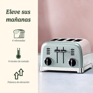 Opiniones Cuisinart CPT180GE Tostadora de 4 Ranuras Anchas para Todo Tipo de Pan, 6 Niveles de Tostado, 1800W - Descubre la mejor tostadora del mercado con la Cuisinart CPT180GE. 4 ranuras anchas para todo tipo de pan, 6 niveles de tostado y potencia de 1800W. ¡Hazte con la tuya ahora!