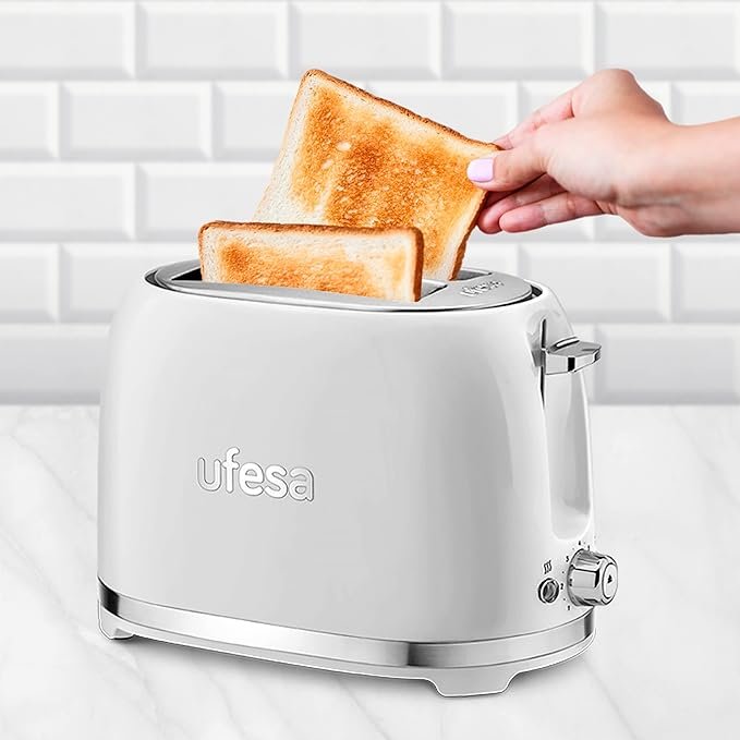 "Imagen de Producto: Tostador Ufesa Classic PinUp Vintage con 2 Ranuras Anchas y 7 Niveles de Tueste - Función Recalentar - 850W"