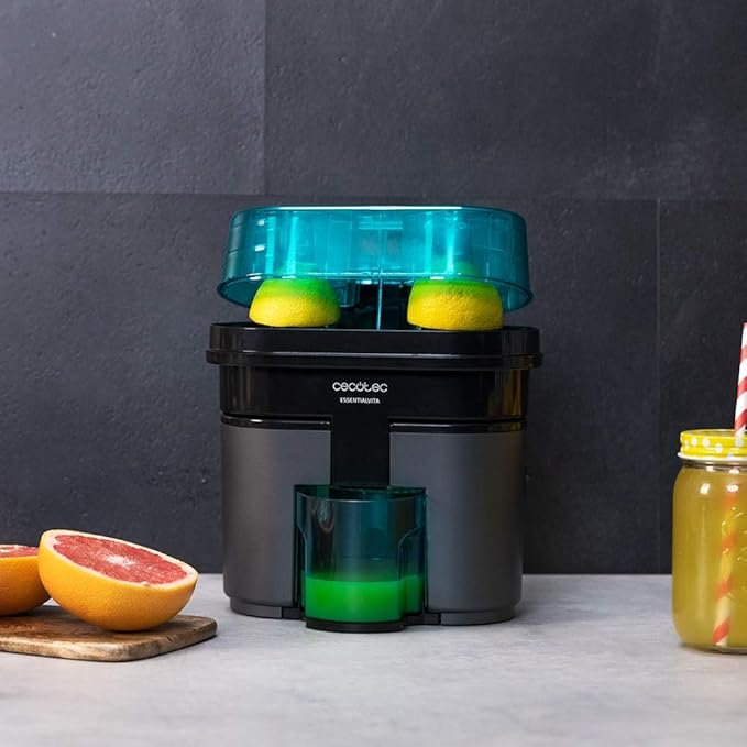 Opiniones Cecotec Exprimidor Naranjas eléctrico EssentialVita Twice Black. 90 W, Doble Cabezal y Cortador - Descubre la eficiencia y comodidad en la extracción de jugo con este Exprimidor de naranjas eléctrico de Cecotec. ¡Aprovecha la potencia de 90W y el doble cabezal para disfrutar de un exprimido perfecto!