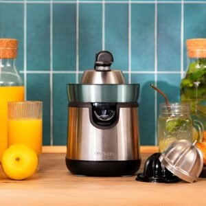 Exprimidor Eléctrico de Brazo para Naranjas y Cítricos Cecotec EssentialVita Hyden 120 Steel - Opiniones y Características - 120W, 2 Conos Desmontables.