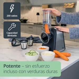 Opiniones ADE Cortador de verduras eléctrico | Rallador para fruta, zanahorias, pepino, manzanas, nueces | 4 insertos extra afilados Imagen de producto del Cortador de verduras eléctrico ADE con 4 insertos extra afilados para rallar frutas, zanahorias, pepino, manzanas y nueces. Aprovecha esta increíble herramienta en tu cocina.