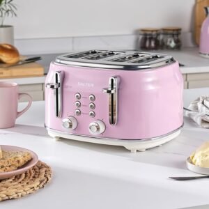 Opiniones Salter Retro Tostadora de 4 Rebanadas – Ranuras Anchas, 6 Niveles, Descongelar, Recalentar - Comprar ahora, calidad y estilo en una tostadora retro de Salter. Perfecta para tu cocina.