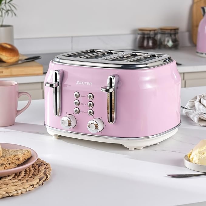 Opiniones Salter Retro Tostadora de 4 Rebanadas – Ranuras Anchas, 6 Niveles, Descongelar, Recalentar - Comprar ahora, calidad y estilo en una tostadora retro de Salter. Perfecta para tu cocina.