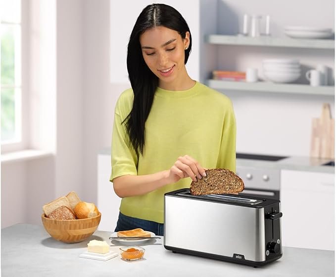 Braun PurShine HT1610BK Tostadora Ranura Extra Larga 8 Niveles Tostado Funciones Recalentar Descongelar